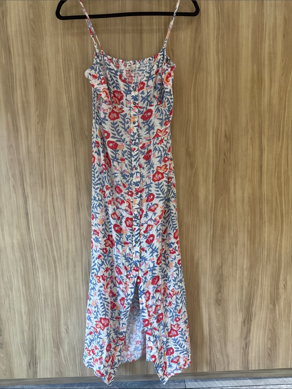 Billabong Button Front Floral Smocked Maxi Dress